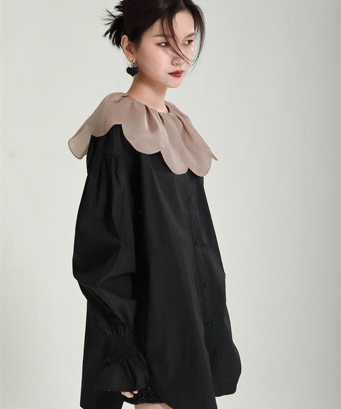 Tulip Collar Volume Sleeve Blouse